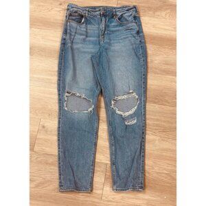 American Eagle Mom Jean Strigid Blown Out Blue Size 14 Long